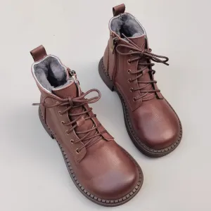 Studded Oxfords Women's Leather Big Toe Lace up Ankle Boot Side Zip Martin Boots Fleece Lined in Black/Brown