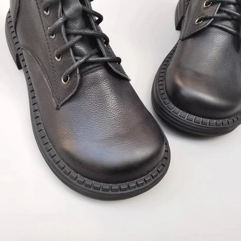 Harrison Monk Oxfords Women's Leather Big Toe Lace up Ankle Boot Side Zip Martin Boots Fleece Lined in Black/Brown