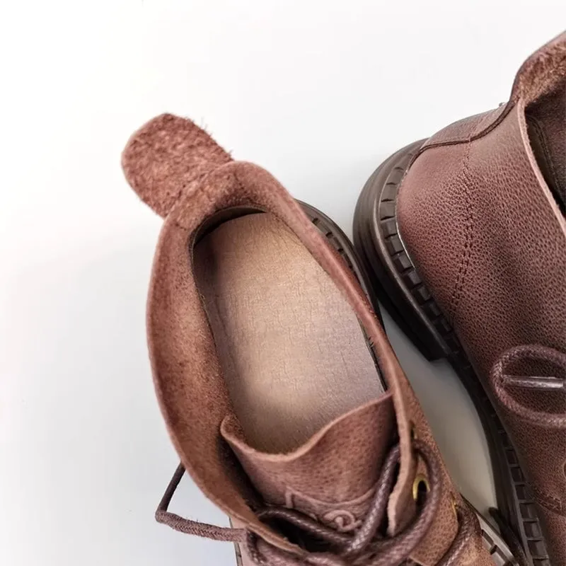 Brown Lace Up Oxford Shoes Women's Leather Big Toe Lace up Ankle Boots Derby Boots Have Fleece Lined in Black/Brown