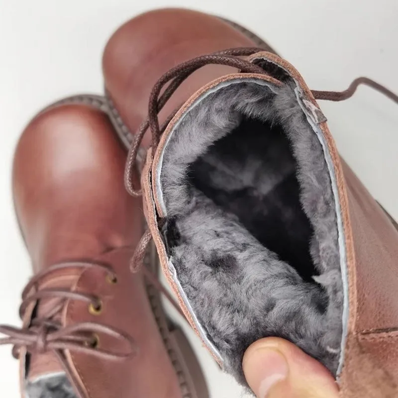 Women's Leather Big Toe Lace up Ankle Boots Derby Boots Have Fleece Lined in Black/Brown Wellsgate Oxford