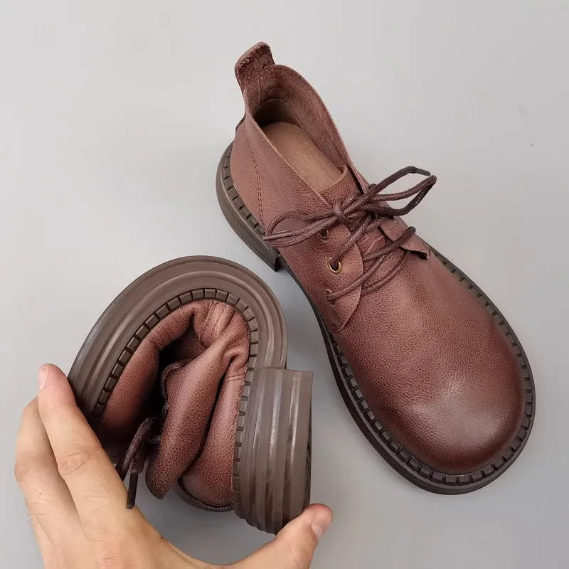 Lace Oxfords Women's Leather Big Toe Lace up Ankle Boots Derby Boots Have Fleece Lined in Black/Brown