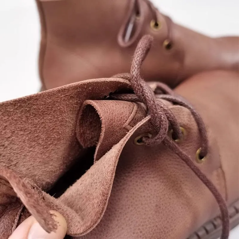 Wearing Oxfords With Shorts Women's Leather Big Toe Lace up Ankle Boots Derby Boots Have Fleece Lined in Black/Brown