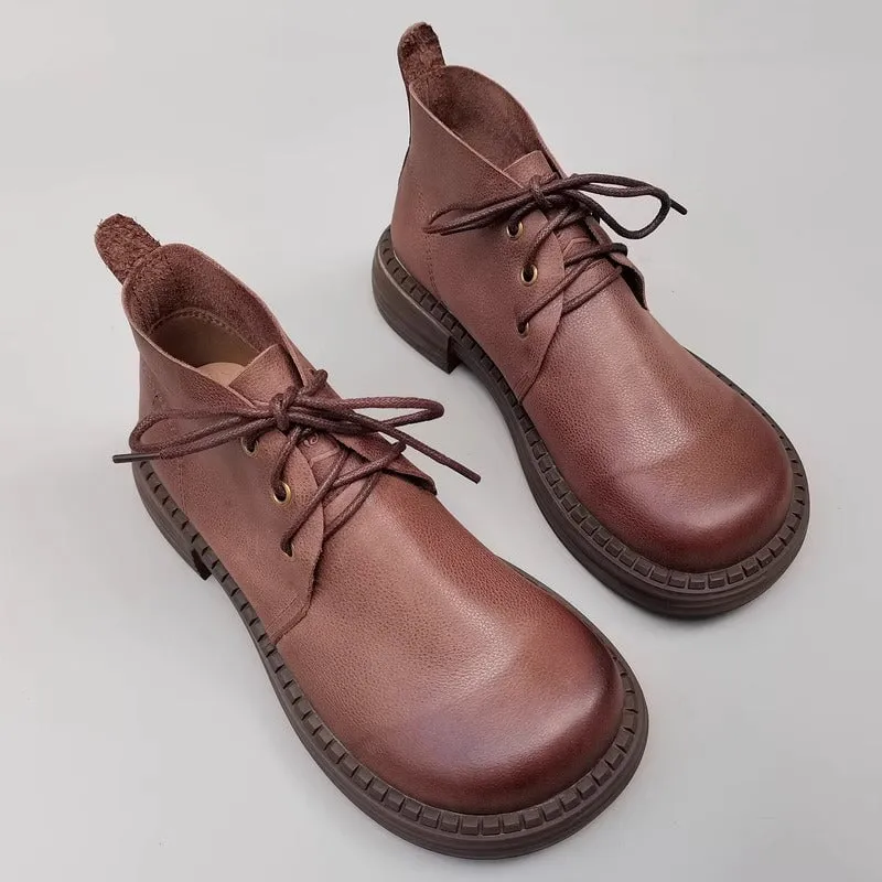 Amstar Oxford Al Women's Leather Big Toe Lace up Ankle Boots Derby Boots Have Fleece Lined in Black/Brown