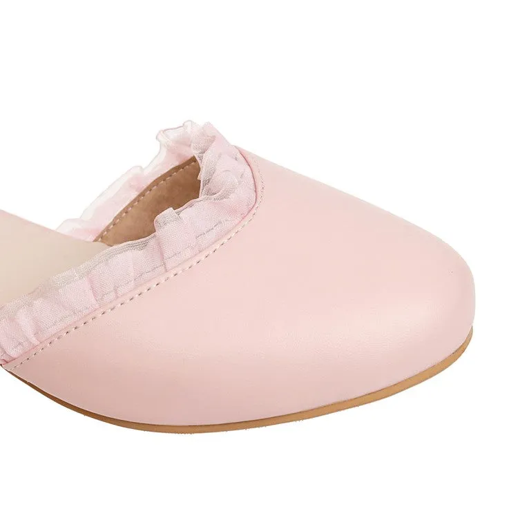 Different Types Of Sandals Women's Lolita Lace Round Toe Pearls Ankle Strap Block Heel Low Heels Sandals