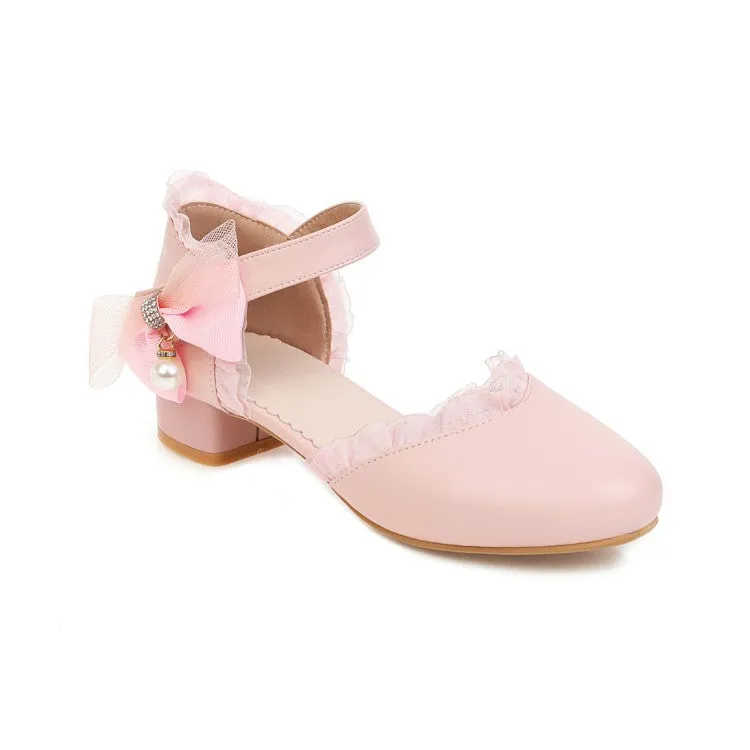 Casual Comfort Sandals Reviews Women's Lolita Lace Round Toe Pearls Ankle Strap Block Heel Low Heels Sandals