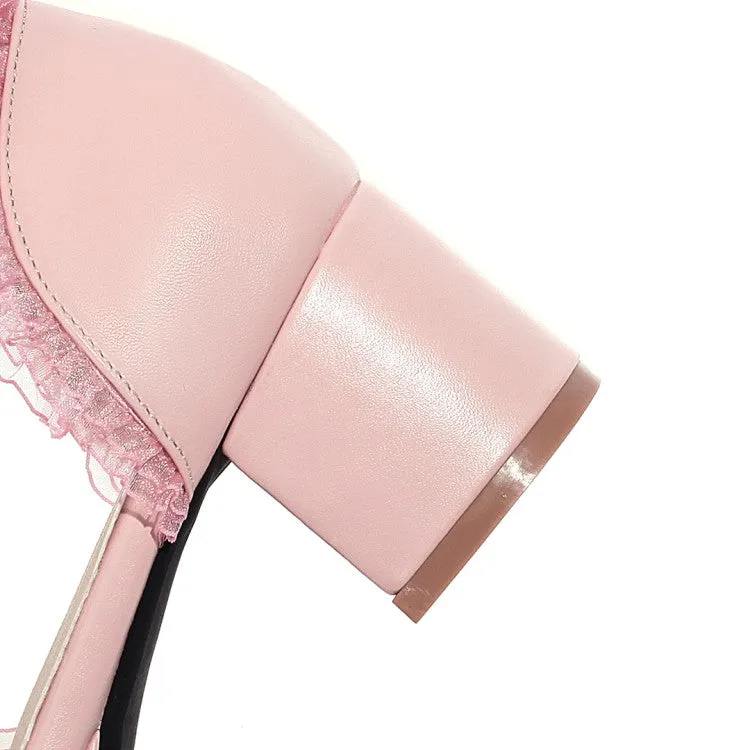 Women's Lolita Round Toe Lace Hollow Out Ankle Strap Block Heel Low Heels Sandals Sandals With Arches