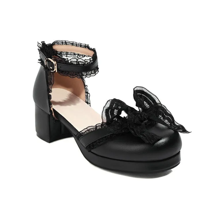 Women's Lolita Round Toe Lace Hollow Out Ankle Strap Block Heel Low Heels Sandals Vs Sandals