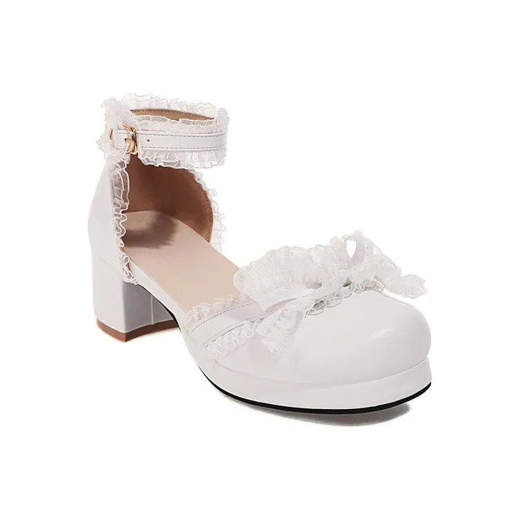 Women's Lolita Round Toe Lace Hollow Out Ankle Strap Block Heel Low Heels Sandals Sandals All Inclusive Resorts St Lucia