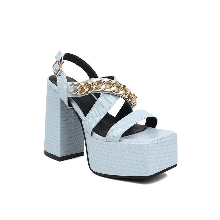 Wedge Sandals Women's Metal Chains Thick Sole Chunky Heel Platform Sandals