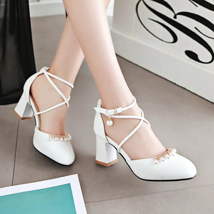 Sandals That Have Arch Support Women's Pearls Ankle Wrap High Heels Block Heel Sandals
