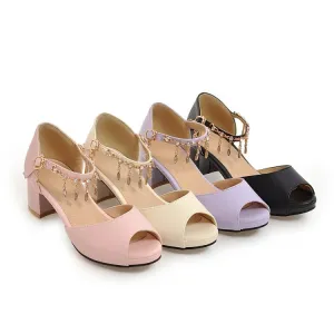 Sandals Resort Reviews Women's Peep Toe Ankle Strap Chains Rhinestone Block Heel Sandals