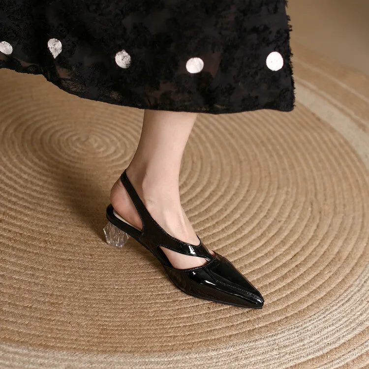 Plantation Resort Women's Pointed Toe Hollow Out Medium Clear Heel Sandals