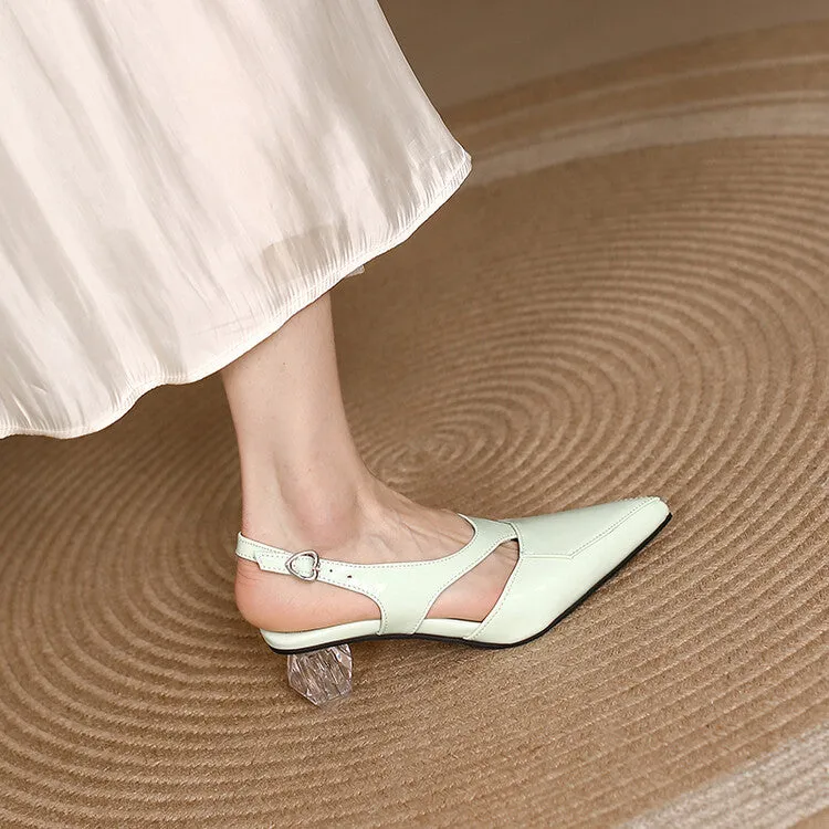 Women's Pointed Toe Hollow Out Medium Clear Heel Sandals Sandals Exhuma