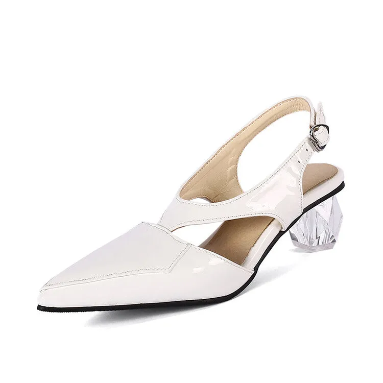 Women's Pointed Toe Hollow Out Medium Clear Heel Sandals Granada Sandals