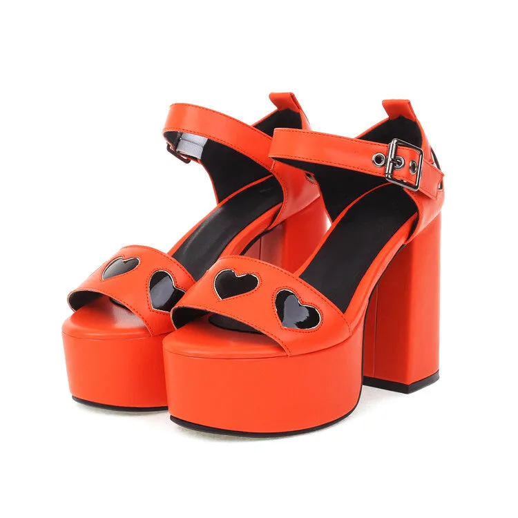 Sandals Velcro Women's Round Toe Ankle Strap Buckle Thick Sole Block Heel Platform Sandals
