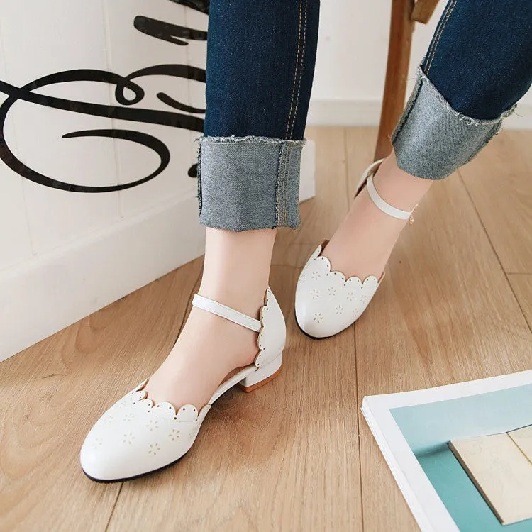 Women's Round Toe Solid Color Ruffles Ankle Strap Block Heels Sandals Sandals Lasource Grenada Resort