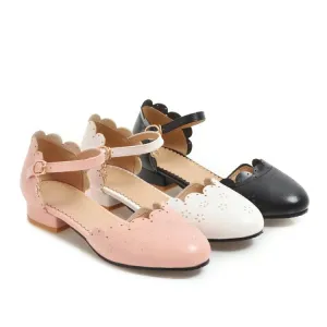 Women's Round Toe Solid Color Ruffles Ankle Strap Block Heels Sandals Earthing Grounding Sandals
