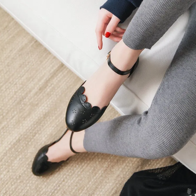 Women's Round Toe Solid Color Ruffles Ankle Strap Block Heels Sandals Inlet Sandals