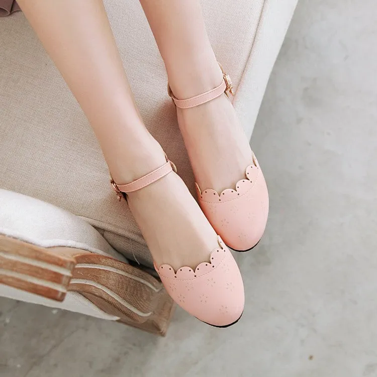 Crocks Sandals Women's Round Toe Solid Color Ruffles Ankle Strap Block Heels Sandals