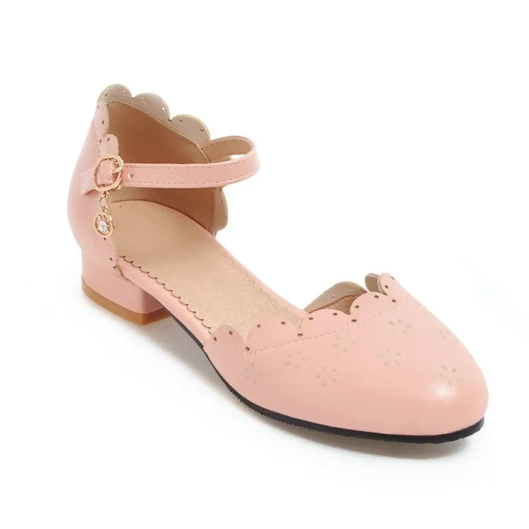 Platform Summer Sandals Women's Round Toe Solid Color Ruffles Ankle Strap Block Heels Sandals