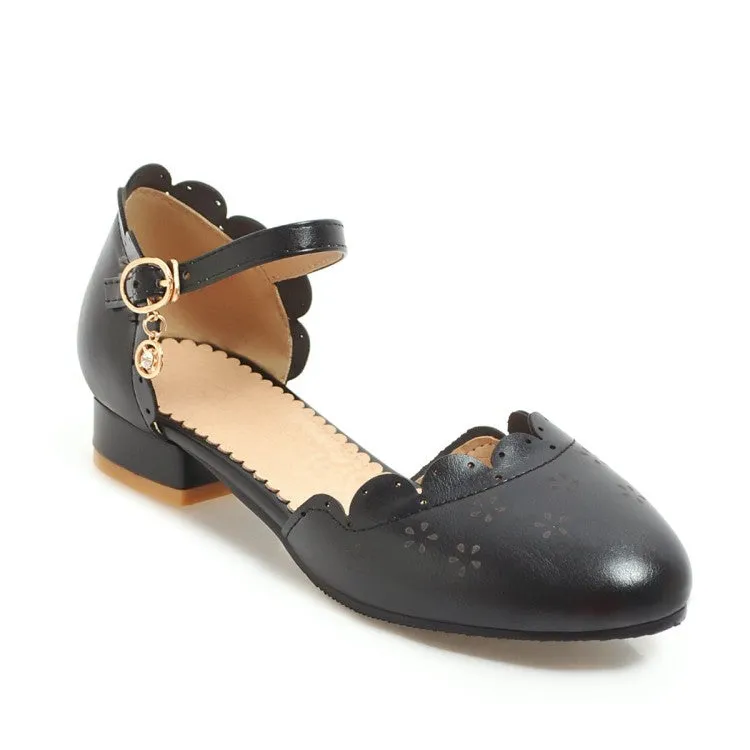 Powerstep Sandals Women's Round Toe Solid Color Ruffles Ankle Strap Block Heels Sandals