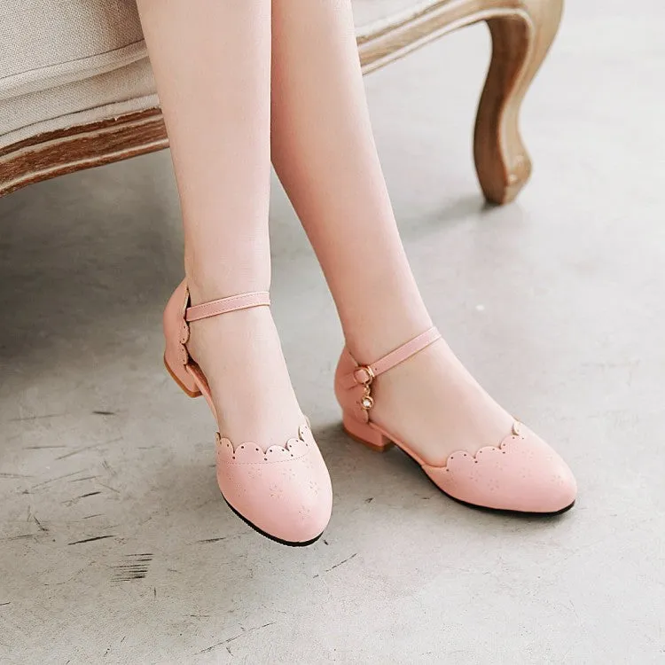 Women's Round Toe Solid Color Ruffles Ankle Strap Block Heels Sandals Sandals Comfortable Stylish