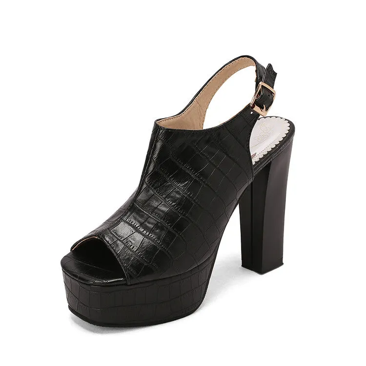 Non Open Toe Sandals Women's Snake Print Hollow Out Ankle Strap Chunky Heel Platform Sandals