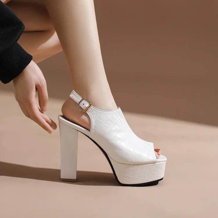 Sandals Song Women's Snake Print Hollow Out Ankle Strap Chunky Heel Platform Sandals