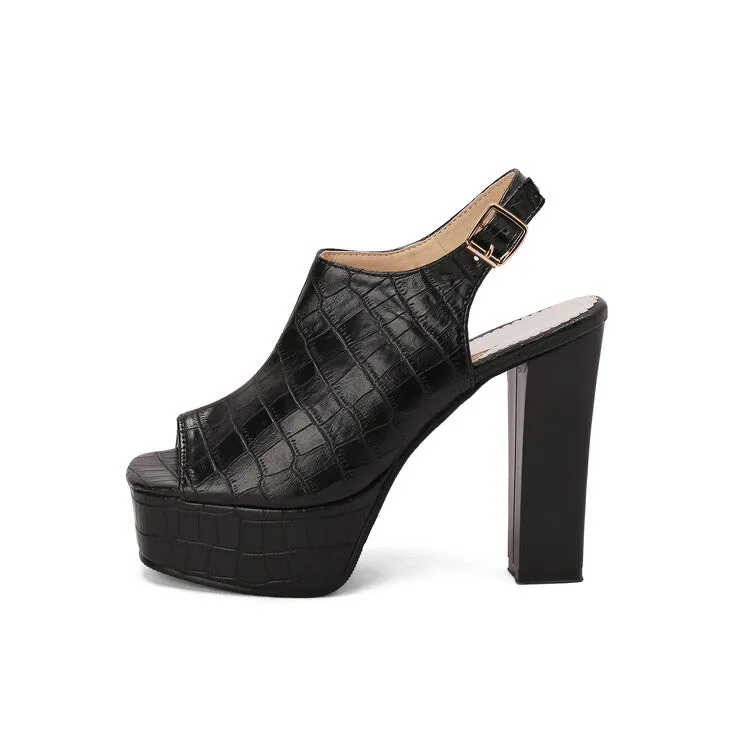 Women's Snake Print Hollow Out Ankle Strap Chunky Heel Platform Sandals Sandals Hotel