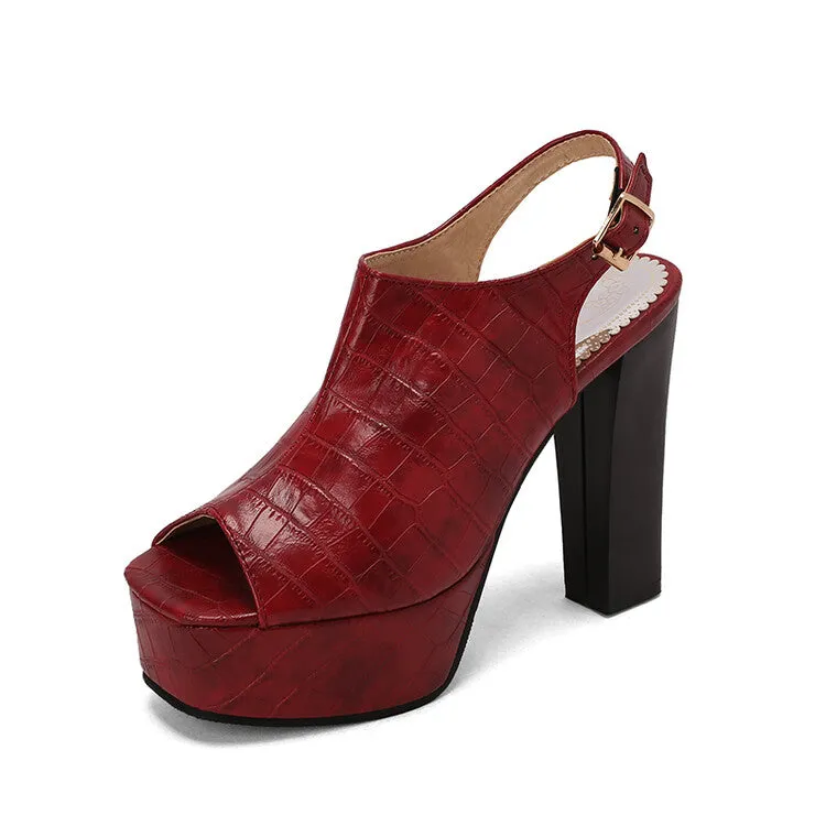 Nama Sandals Women's Snake Print Hollow Out Ankle Strap Chunky Heel Platform Sandals