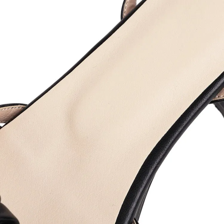 Sandals And Beaches App Women's Solid Color Butterfly Knot Low Block Heels Platform Sandals