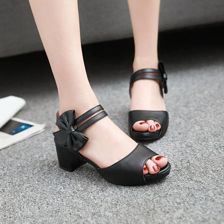 Women's Solid Color Double Ankle Strap Butterfly Knot Block Heels Sandals Teva Sandals Nearby
