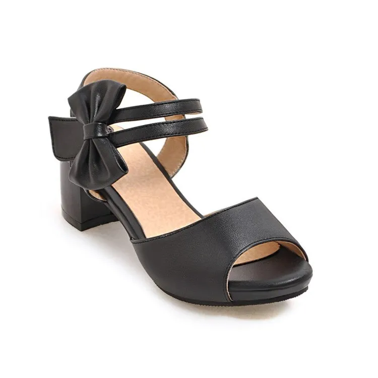 Espadrille Platform Sandals Women's Solid Color Double Ankle Strap Butterfly Knot Block Heels Sandals