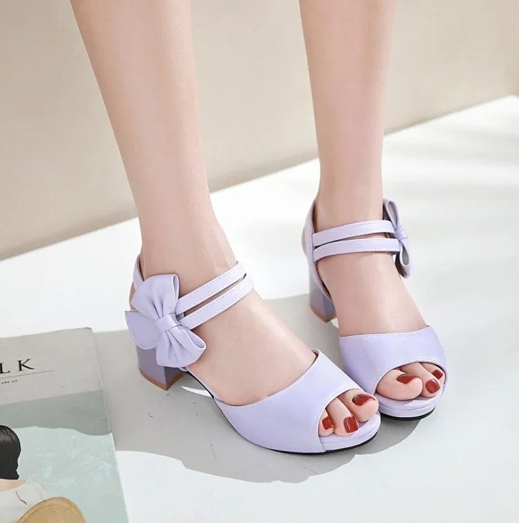 Women's Solid Color Double Ankle Strap Butterfly Knot Block Heels Sandals Sandals Beaches Resorts