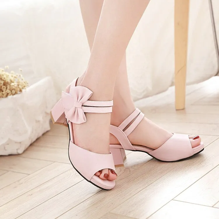Women's Solid Color Double Ankle Strap Butterfly Knot Block Heels Sandals Sandals Negril Beach