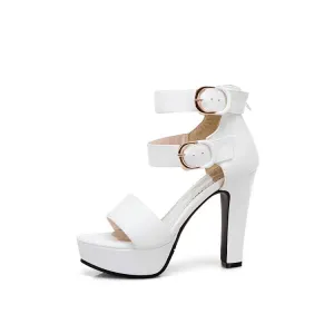Women's Solid Color Double Ankle Strap Platform Chunky Heel Sandals Dana Camper Sandals