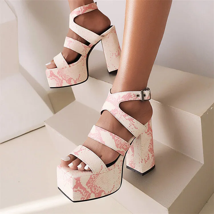 Waterproof Slide Sandals Women's Solid Color Glossy Square Toe Thick Sole Block Heel Platform Sandals