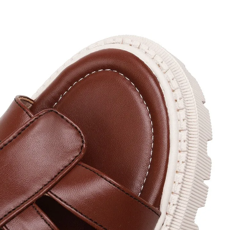 1970s Platform Sandals Women's Solid Color Hollow Out Low Block Heels Gladiator Sandals