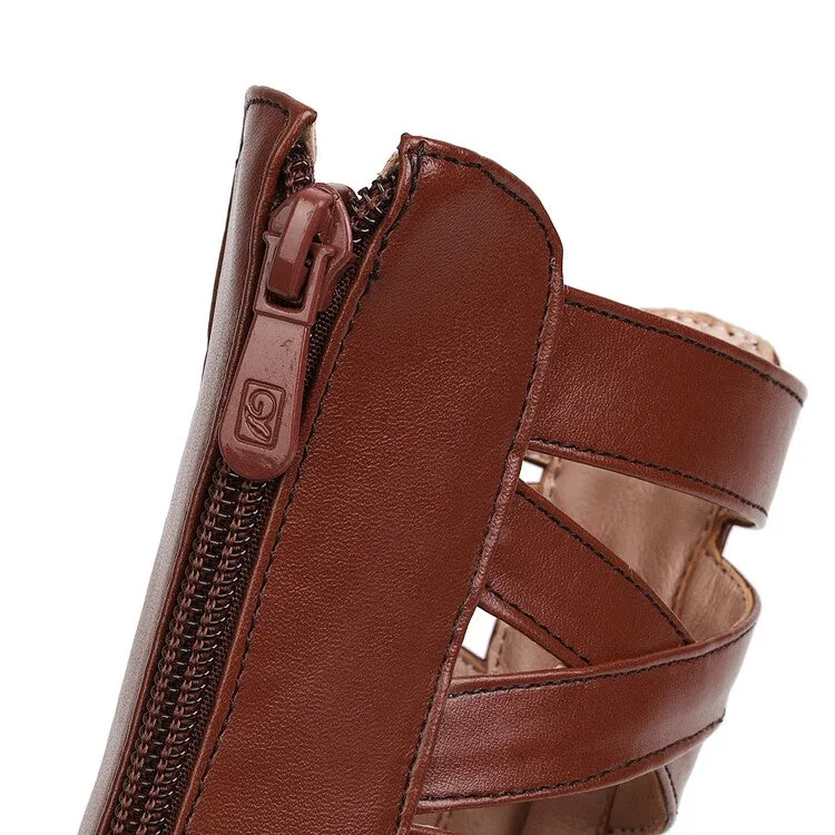 Versace Sandals Women's Solid Color Hollow Out Low Block Heels Gladiator Sandals