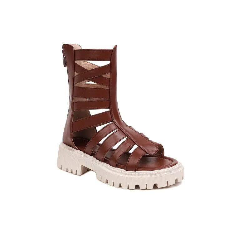 Wedge Sandals With Arch Support Women's Solid Color Hollow Out Low Block Heels Gladiator Sandals