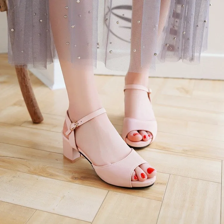 Shoe Inserts For Sandals Women's Solid Color Peep Toe Ankle Strap Block Heel Sandals