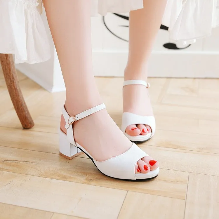 Women's Solid Color Peep Toe Ankle Strap Block Heel Sandals Sandals With Rhinestones