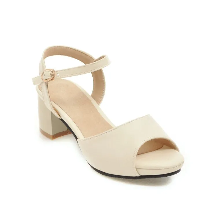 Women's Solid Color Peep Toe Ankle Strap Block Heel Sandals Sandals Wedge Heels