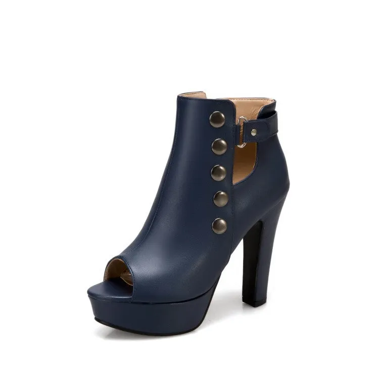 Women's Solid Color Peep Toe Rivets Ankle Wrap Chunky Heel Platform Sandals Sandals Resort Punta Cana