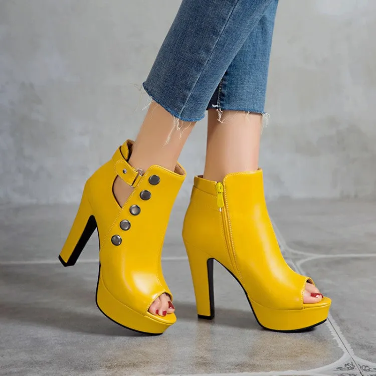 Women's Solid Color Peep Toe Rivets Ankle Wrap Chunky Heel Platform Sandals Sandals To Wear With Dresses