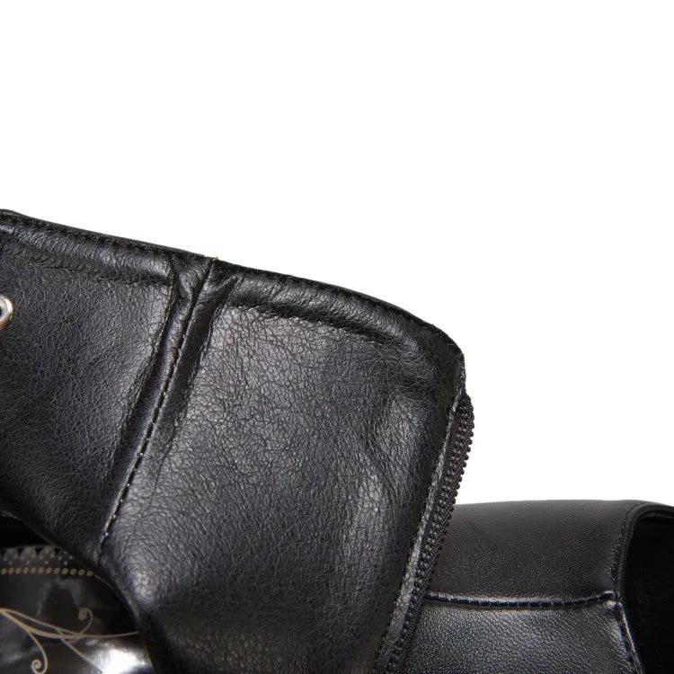 Women's Solid Color Peep Toe Rivets Ankle Wrap Chunky Heel Platform Sandals Best Slide Sandals