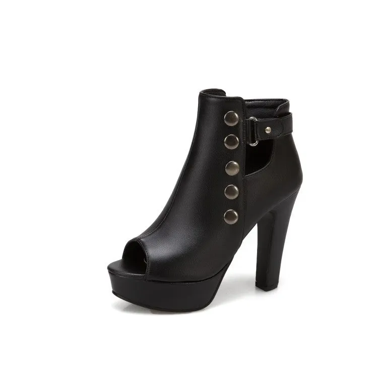 Women's Solid Color Peep Toe Rivets Ankle Wrap Chunky Heel Platform Sandals Sandals Vs Slides