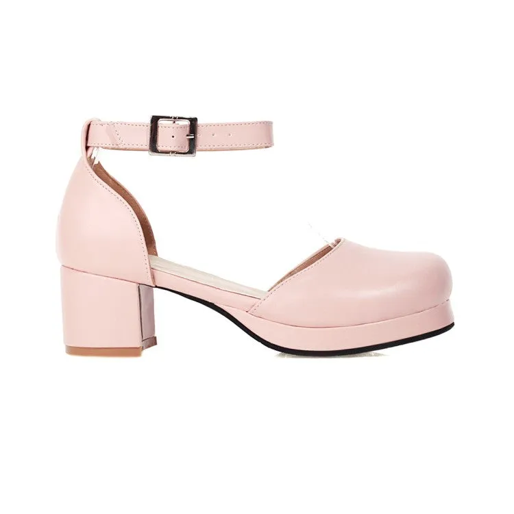 Women's Solid Color Round Toe Hollow Out Ankle Strap Low Block Heels Sandals Salt Sandals