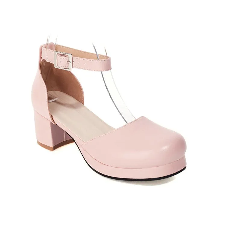 Sandals St.lucia Women's Solid Color Round Toe Hollow Out Ankle Strap Low Block Heels Sandals