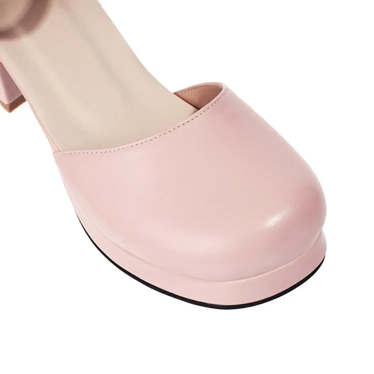 Women's Solid Color Round Toe Hollow Out Ankle Strap Low Block Heels Sandals Sandals Rewards